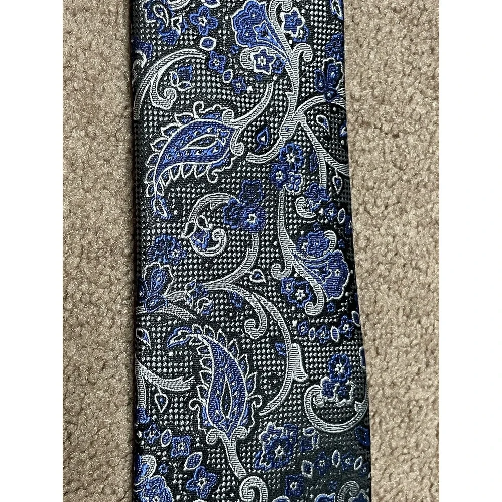Joseph‎ Abboud Blue Silver Paisley Silk Tie New Tags 3
